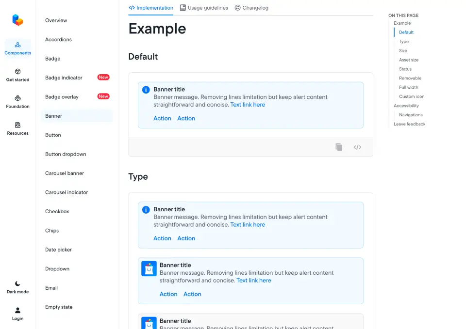Tampilan light mode pada BLUE Documentation Site